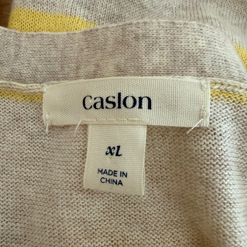 Caslon XL Yellow Stripe Cardigan Pima Cotton Lightweight V Neck - Picture 4 of 8